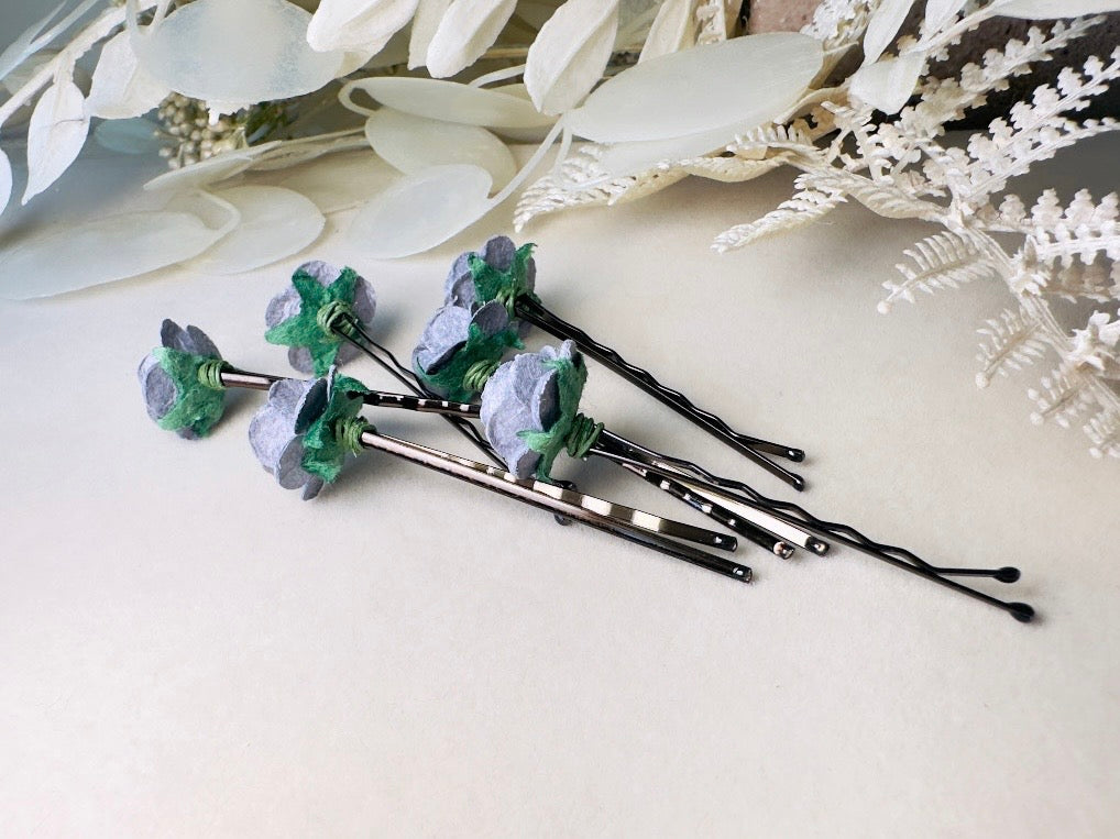 Dark Grey Rose Hair Pin Set, 6 Handmade Paper Flower Bobby Pins in Beautiful Deep Gray, Timeless Bridal Hair Accessories for Floral Wedding MPR6