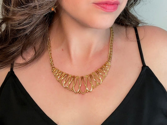 Gold Vintage Necklace, 90s Avon Necklace, Vintage Gilded Mesh Open Work Collar Necklace, Gold Rope Necklace, Statement Necklace Jewelry Gift