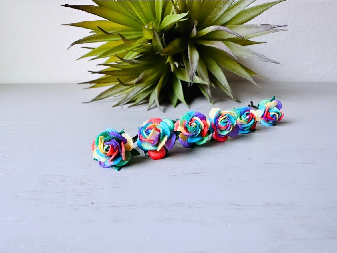 Rainbow Hair Pins, Colorful Rainbow Swirl  Bobby Pins, Lovely lgbtqia Wedding Flower Hair Pins, Cute Whimsical Paper Hair Flowers MPR6
