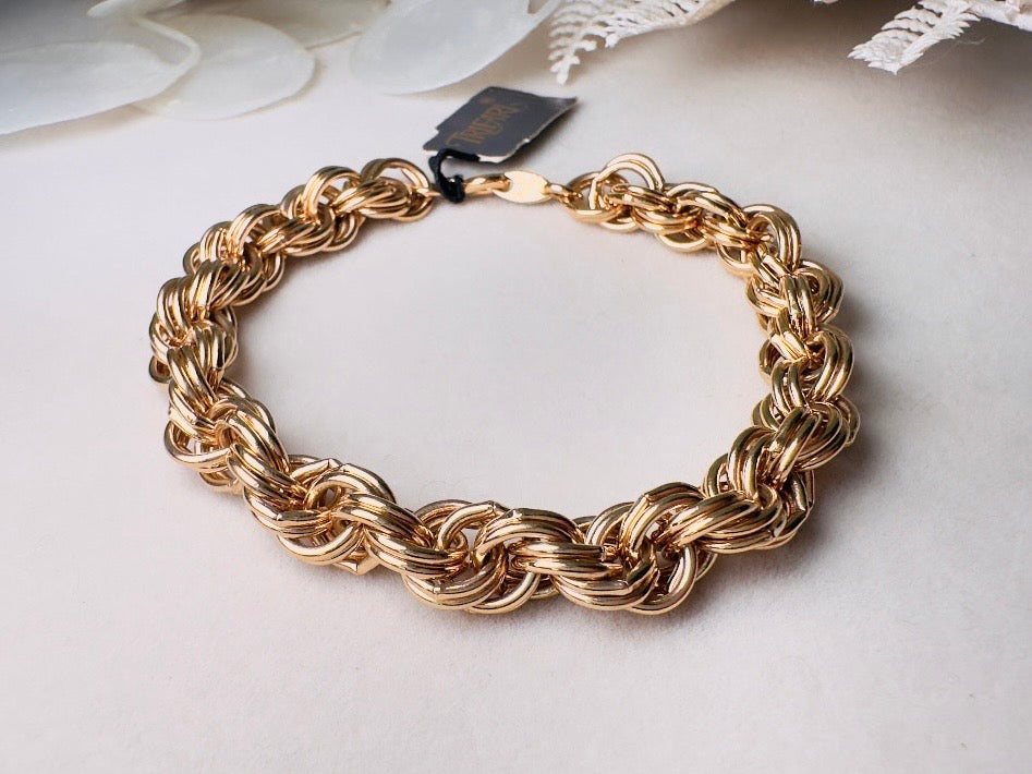 Vintage Trifari Double Curb Link Gold Chain Bracelet NOS