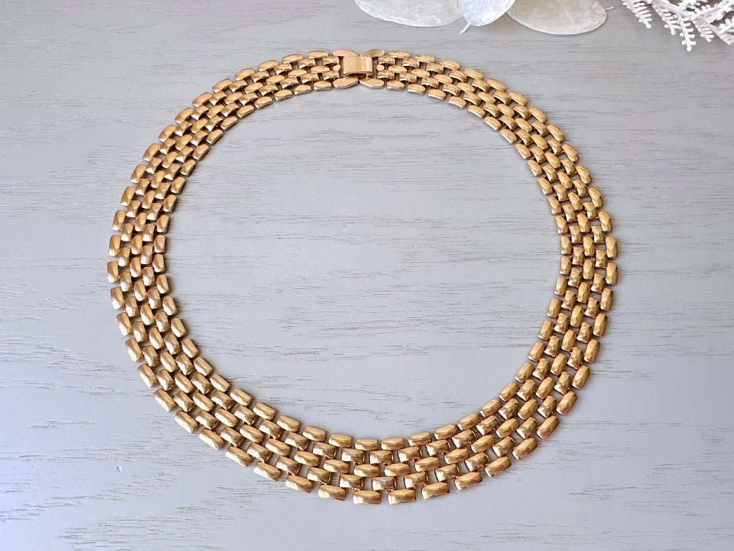 Gold Vintage Chain Necklace Basket Weave Style, Layered Look 1980s Runway Chic, Beautiful Gold Collar Necklace, Authentic Vintage Jewelry