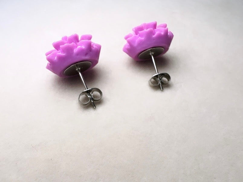 Purple Flower Earrings, Handmade Big Dahlia Resin Flower Stud Earrings