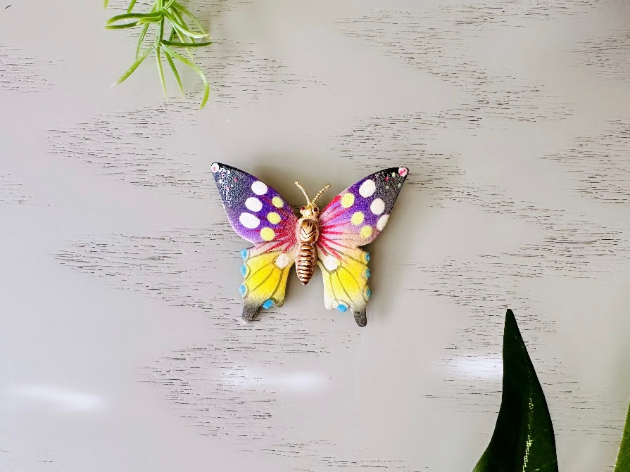 Colorful Butterfly Brooch, Pretty Vintage Enamel Butterfly Pin, Beautiful Purplr Pink Yellow and Gold Tone Butterfly Broach, Spring Fashion