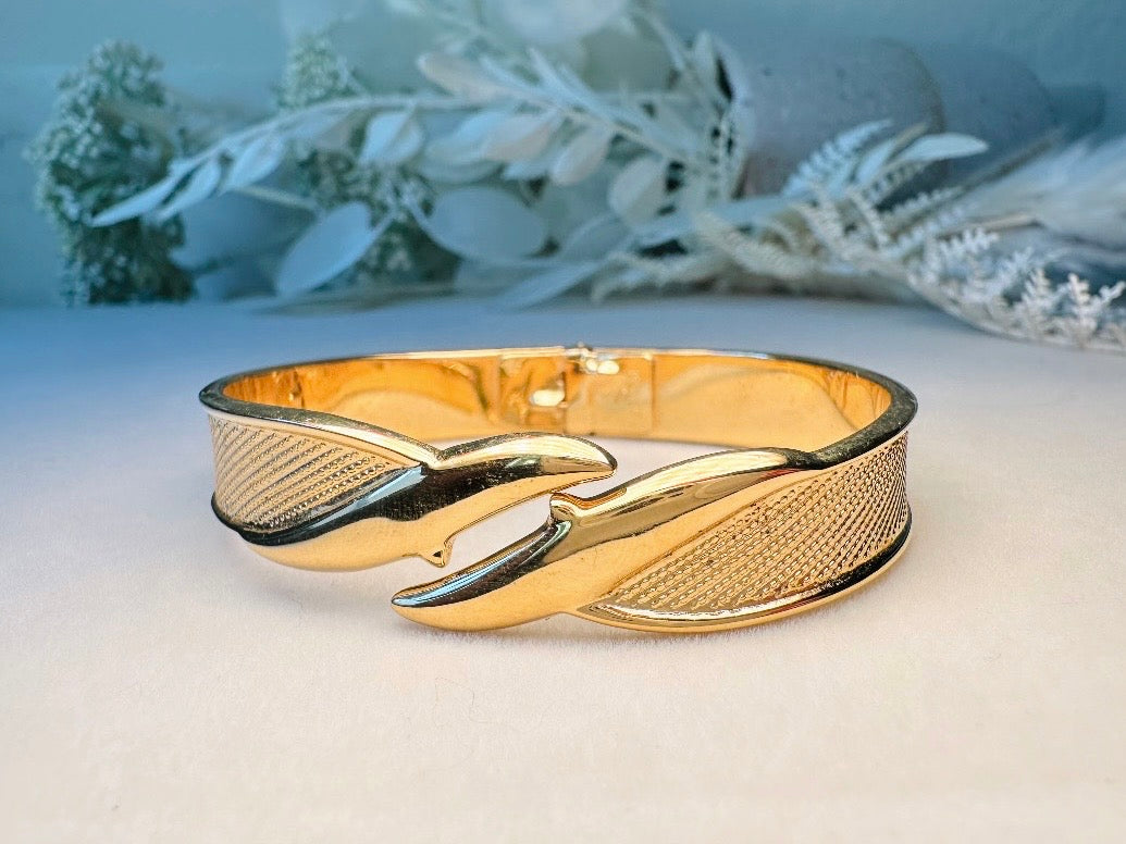 Vintage Monet Gold Bracelet, 1970s Small Gold Hinged Clamper Bracelet