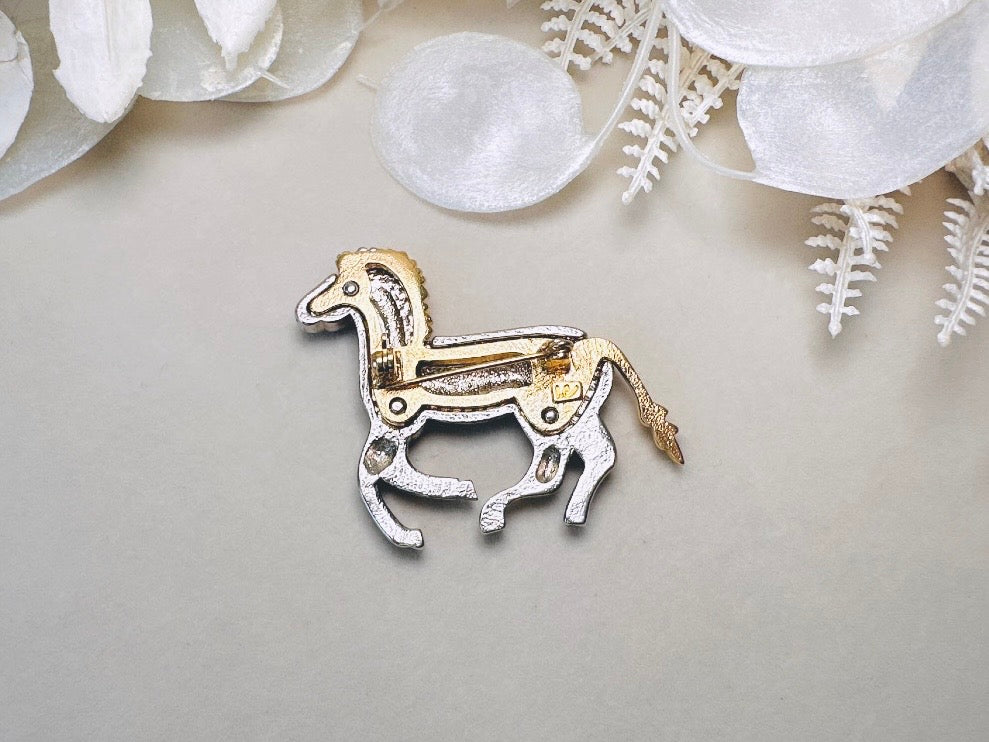 Vintage Zebra Brooch Pin, Liz Claiborne Mixed Metal Silver and Gold Wild Zebra Pin