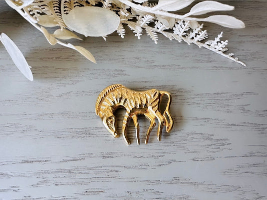 Gold Zebra Brooch Pin, Vintage Wild Zebra Pin, Fun 1980s Jewelry, 80s Gold Vintage Brooch