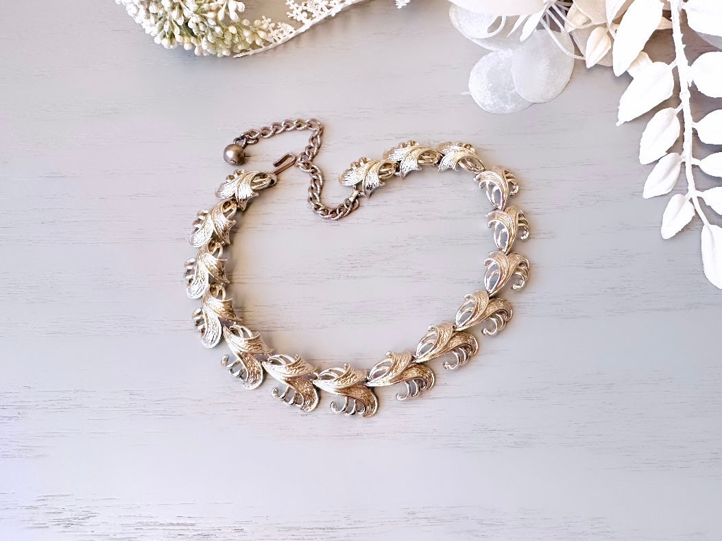 Gold Vintage Scroll Necklace, Gold Tone Floral Necklace, 16" Gold Choker, Whimsical Old Hollywood Glam Vintage Necklace,