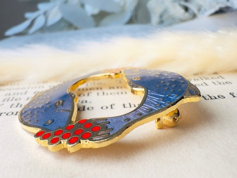 Vintage Pisces Brooch, Periwinkle and Red Signed Carolee Enamel Pin
