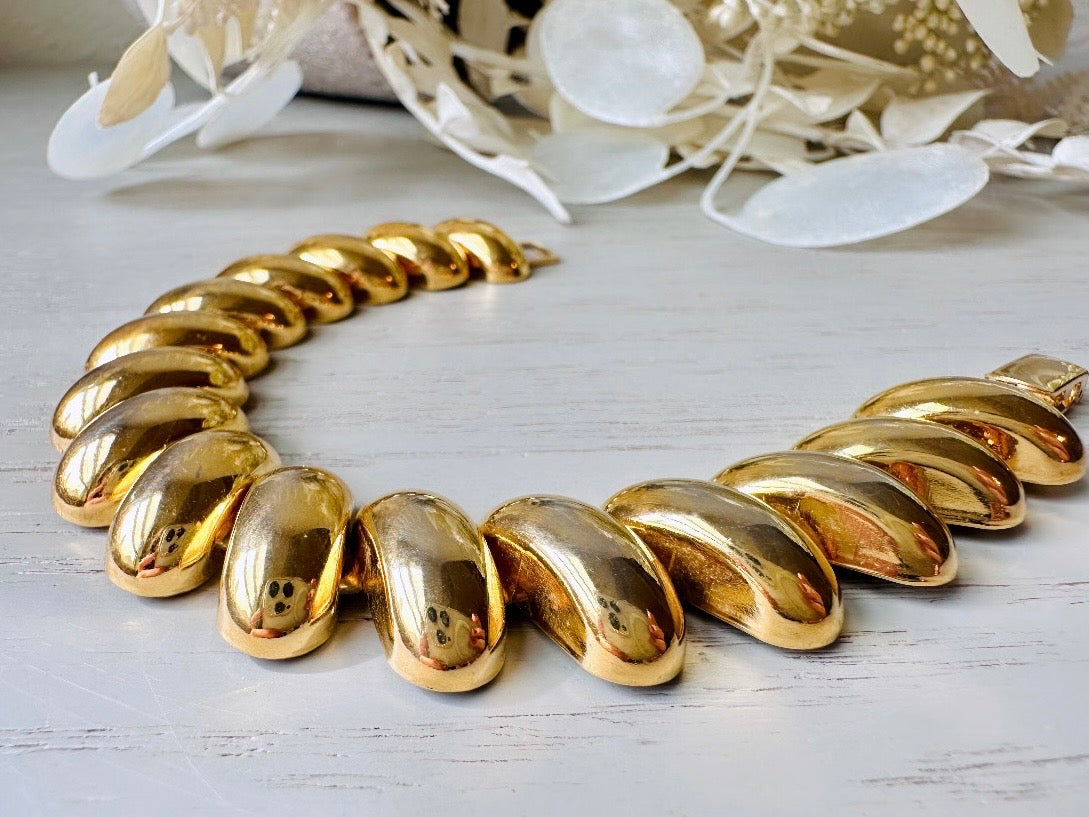 Vintage Napier Gold Bracelet, Gold Curved Link Bracelet, VTG 7.5" Bracelet, Classic Gold Chain Bold 80s Designer Vintage Bracelet