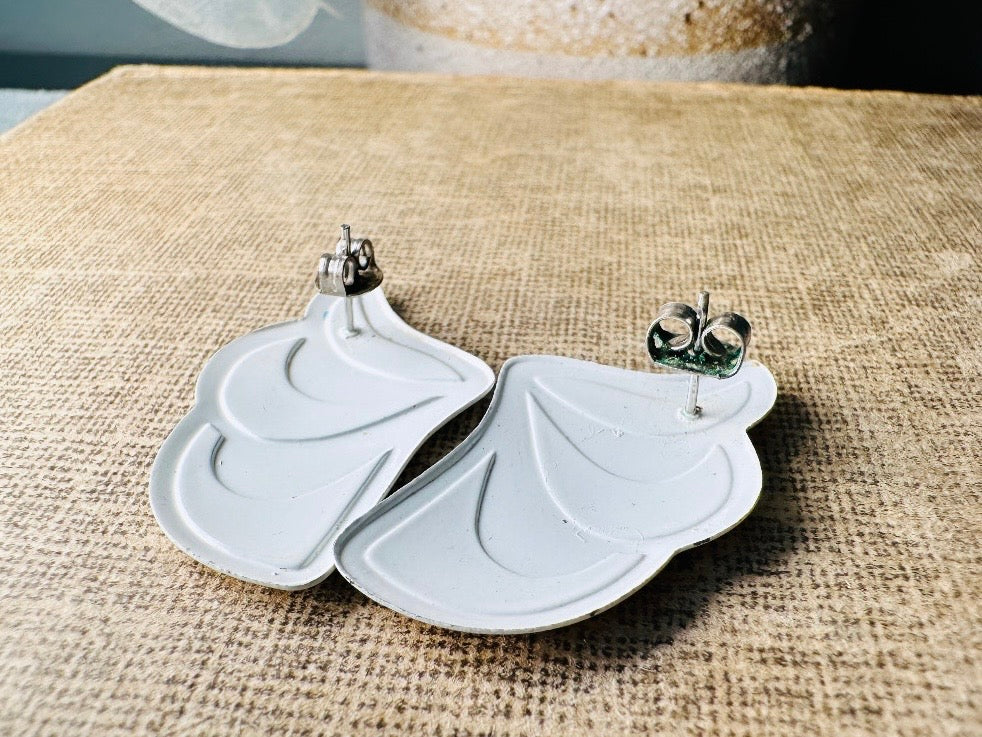 Yellow + White Wing Earrings, Vintage Pierced Earrings, Light Mustard Yellow Cute Enamel 1970s Earrings, Fun Retro Pop Vintage Earrings