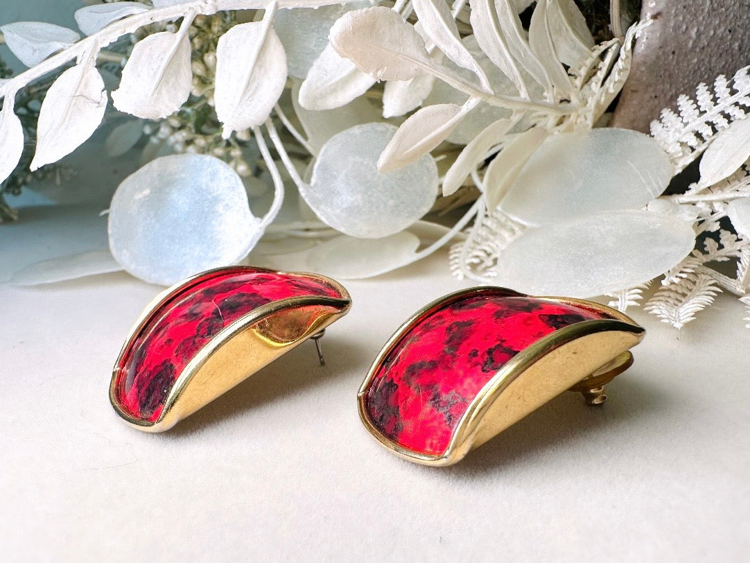 80s Post Earrings in Hot Pink Black and Gold