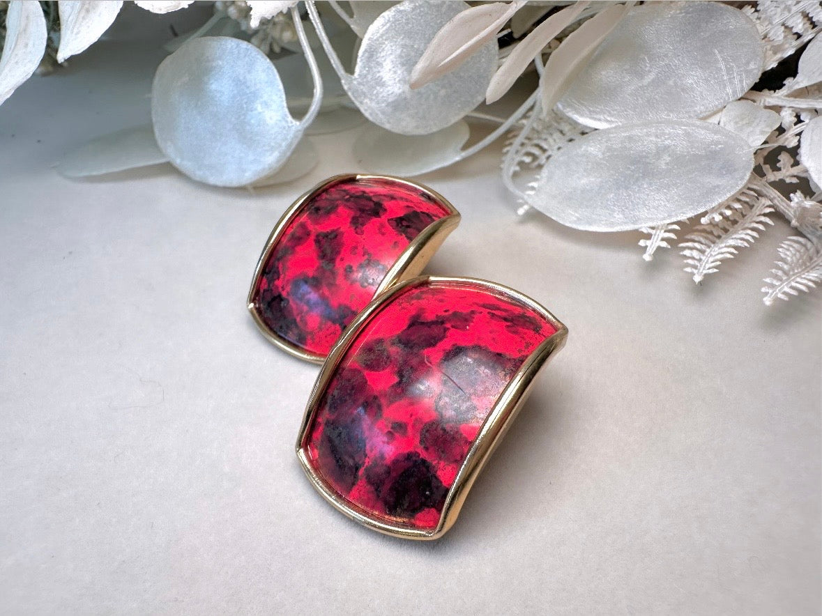 80s Post Earrings in Hot Pink Black and Gold