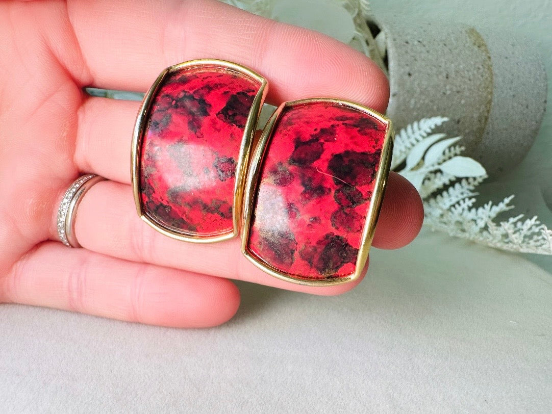 80s Post Earrings in Hot Pink Black and Gold