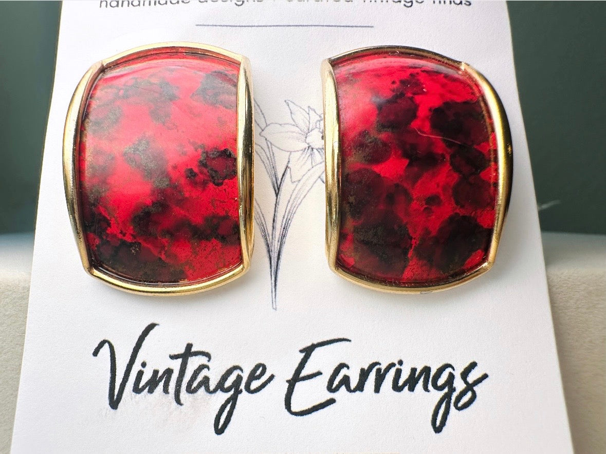 80s Post Earrings in Hot Pink Black and Gold