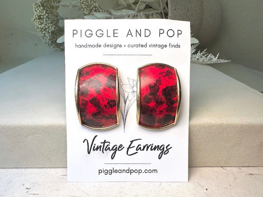 80s Post Earrings in Hot Pink Black and Gold