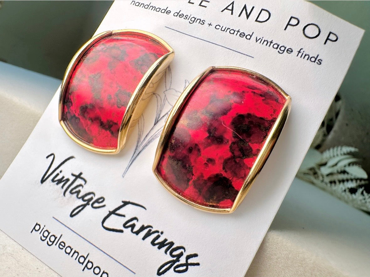 80s Post Earrings in Hot Pink Black and Gold