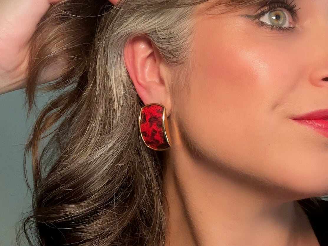 80s Post Earrings in Hot Pink Black and Gold