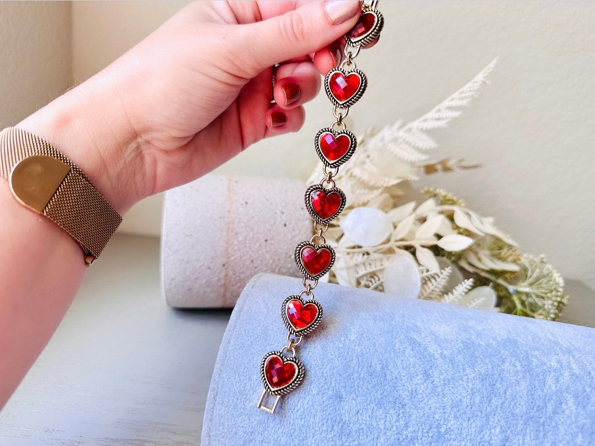 Napier Red Confetti Heart Lucite Link Vintage Bracelet