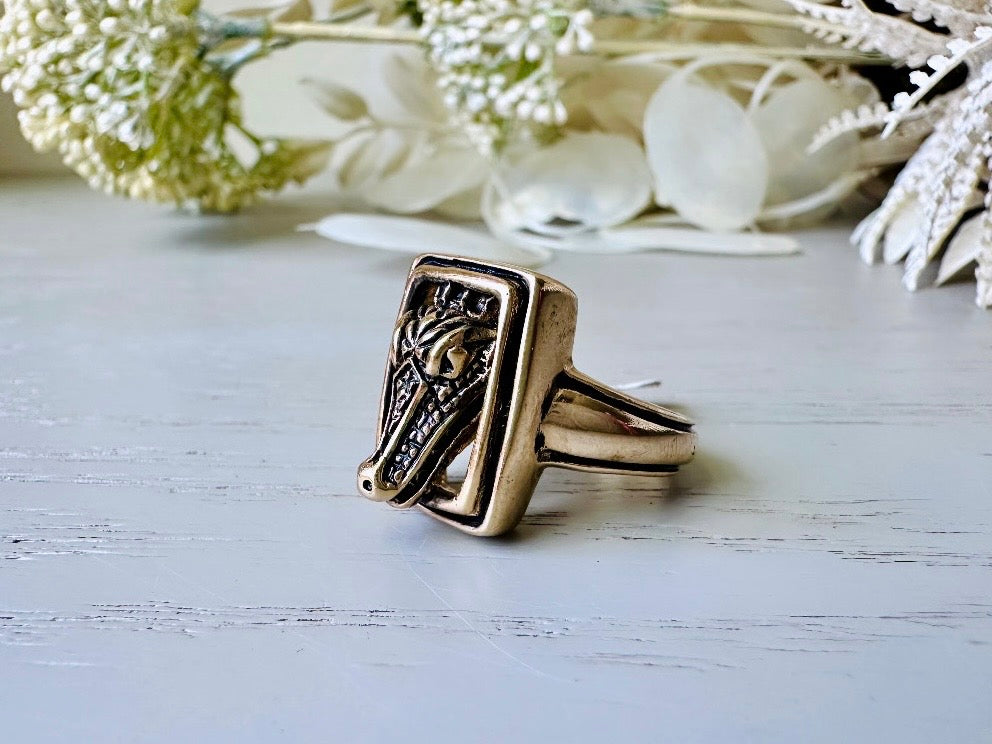 Vintage Alligator Ring, Large 14kt Gold Plated Ring, Rectangle Frame Dimensional Alligator Head Cocktail Ring, Fiercely Fab Costume Jewelry