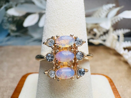 Vintage Cocktail Ring, Faux Opal Diamond 1978 Vintage Avon Ring