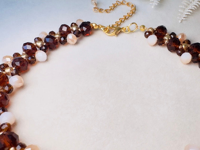 Crystal Choker Necklace, Handmade Beaded Necklace in Fiery Brown, Gold, Amber and Champagne