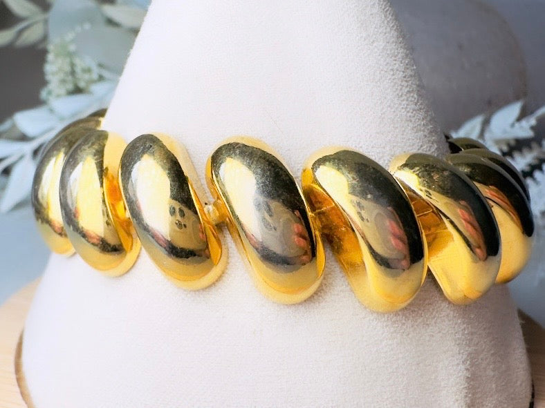 Vintage Napier Gold Bracelet, Gold Curved Link Bracelet, VTG 7.5" Bracelet, Classic Gold Chain Bold 80s Designer Vintage Bracelet
