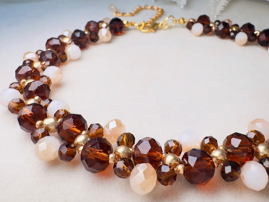 Crystal Choker Necklace, Handmade Beaded Necklace in Fiery Brown, Gold, Amber and Champagne