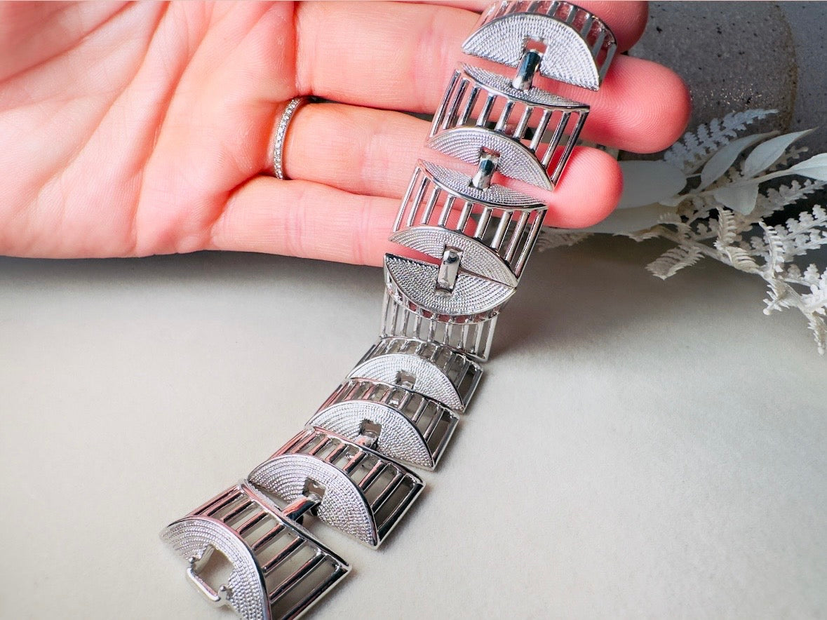 1960's Silver Bracelet, Vintage Silver Openwork Sarah Coventry Bracelet, Thick Metal Panel Signed 60s Vintage Jewelry, Excellent Condition