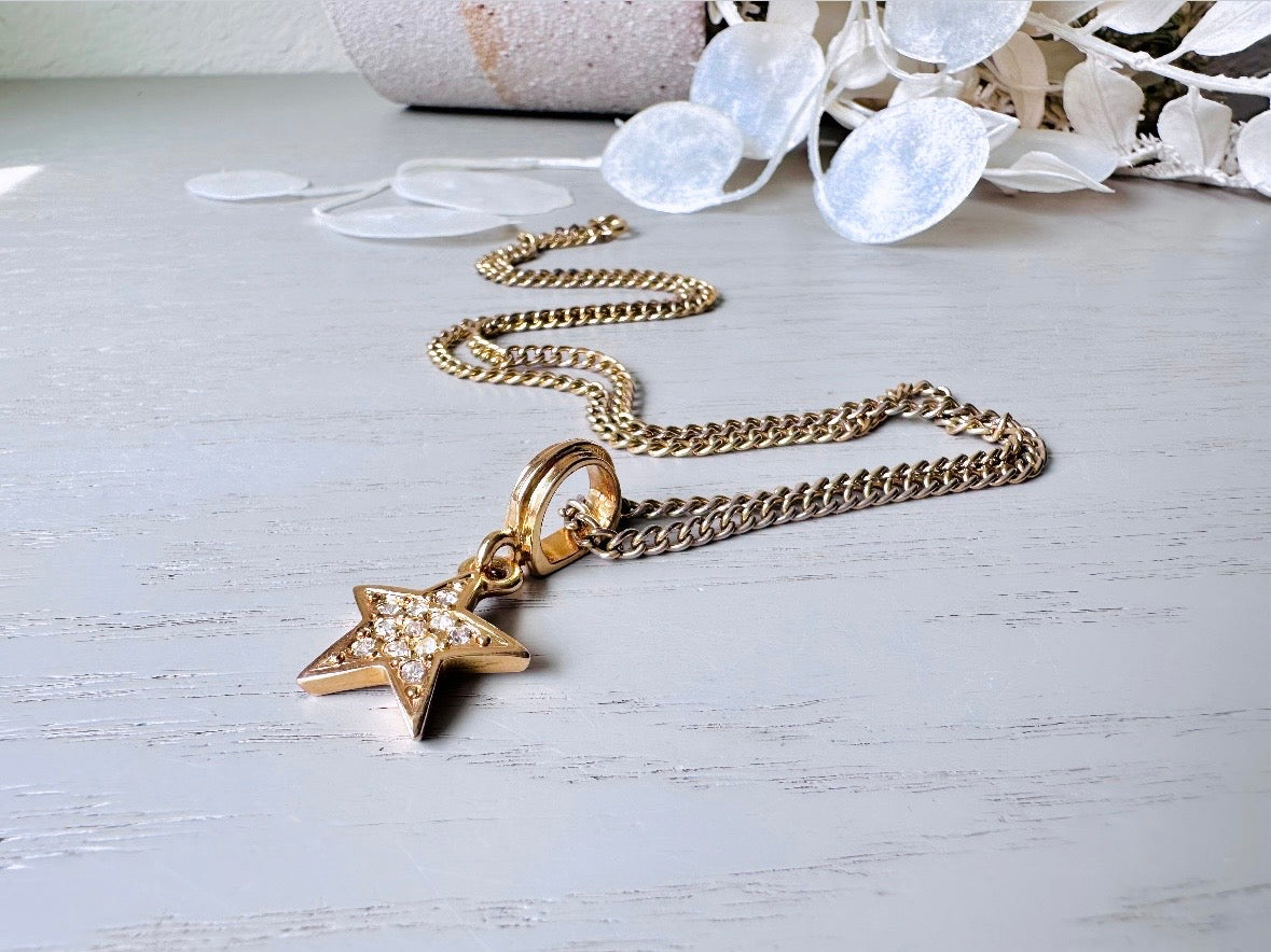 Gold Star Necklace, Carolee Vintage Pave Set Rhinestone Star Pendant Necklace, Gold Chain  Dainty Layering Necklace, Beautiful Gifts for Her