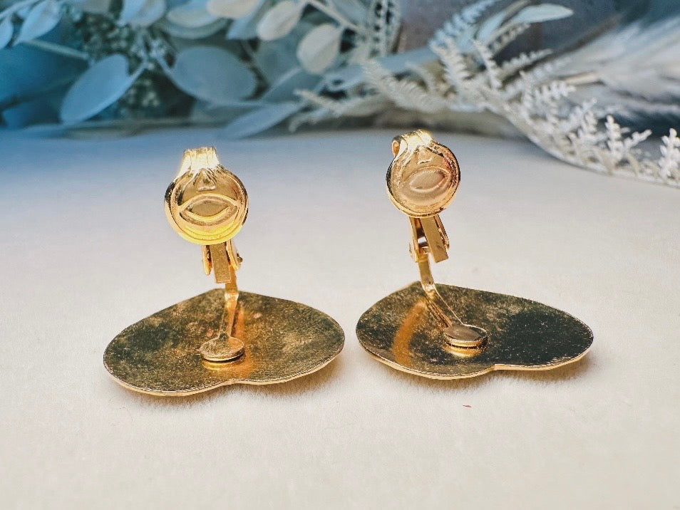 Gold Heart Earrings, Textured Hammered Gold Heart Shaped Clip on Earrings