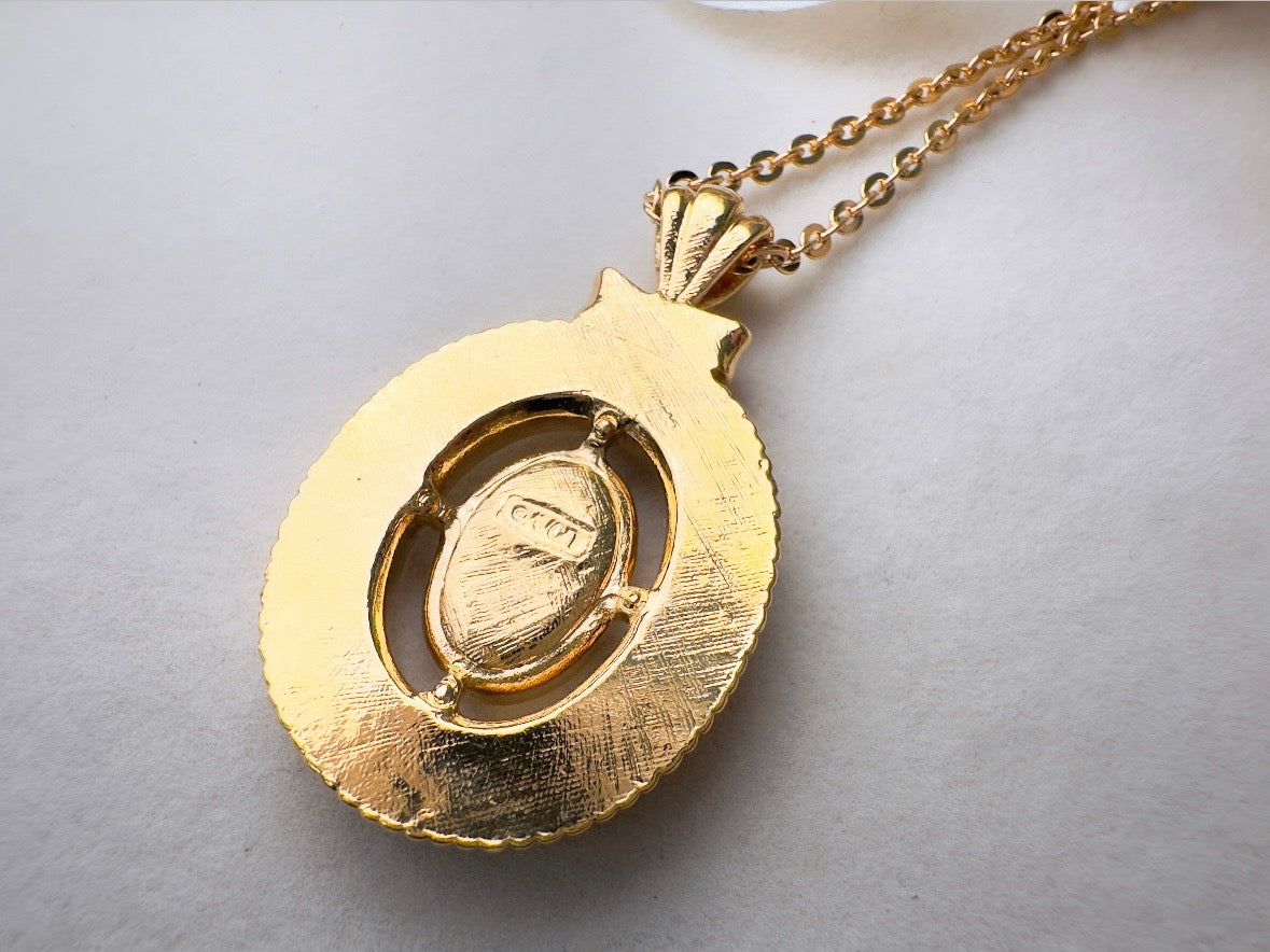 Pink Rose Vintage Pendant Necklace, Ceramic Rose and Pearl Openwork Vintage Avon Necklace, Rare Long Chain Necklace 31", Romantic