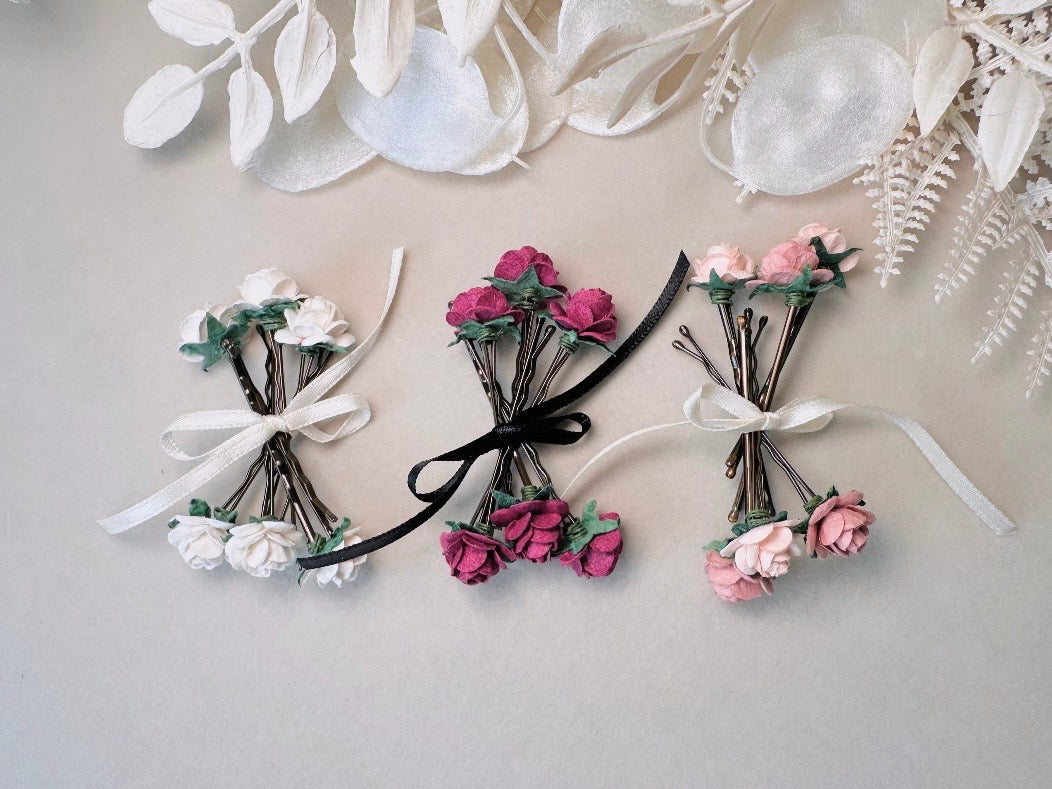 White Rose Bobby Pins, Mulberry Paper Hair Flower Set