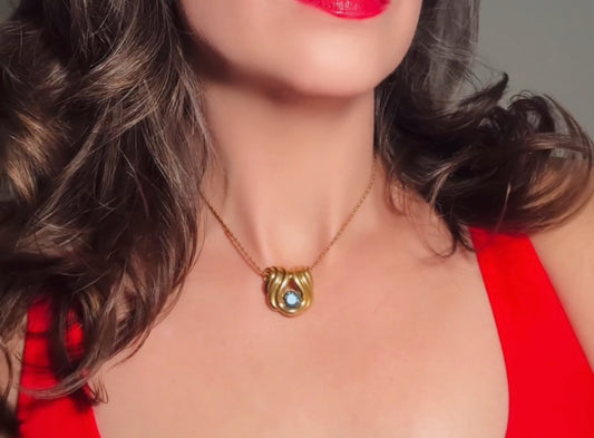 Vintage Nolan Miller Slide Pendant Necklace with London Blue Topaz Crystal, 16" Necklace for Layering