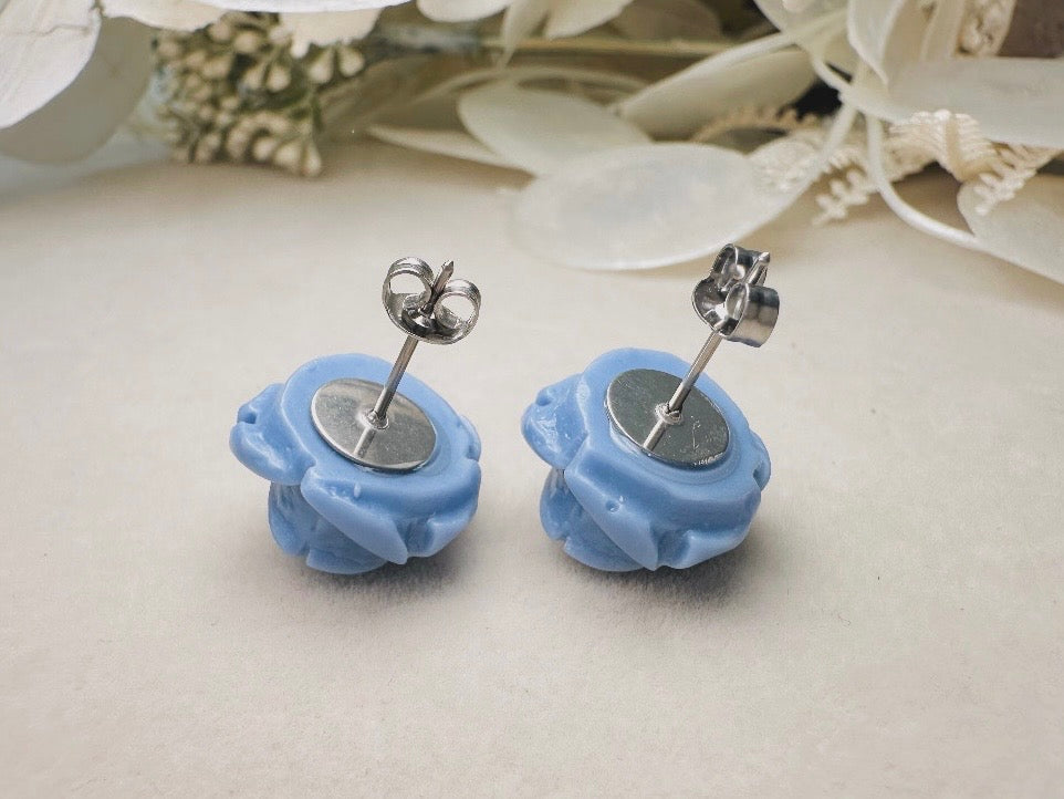 Flower Stud Earrings, Dusty Blue Earring, Large Rose Earrings, Rose Stud Earring, Big Flower Earrings, Resin Stud Earring, Hypoallergenic