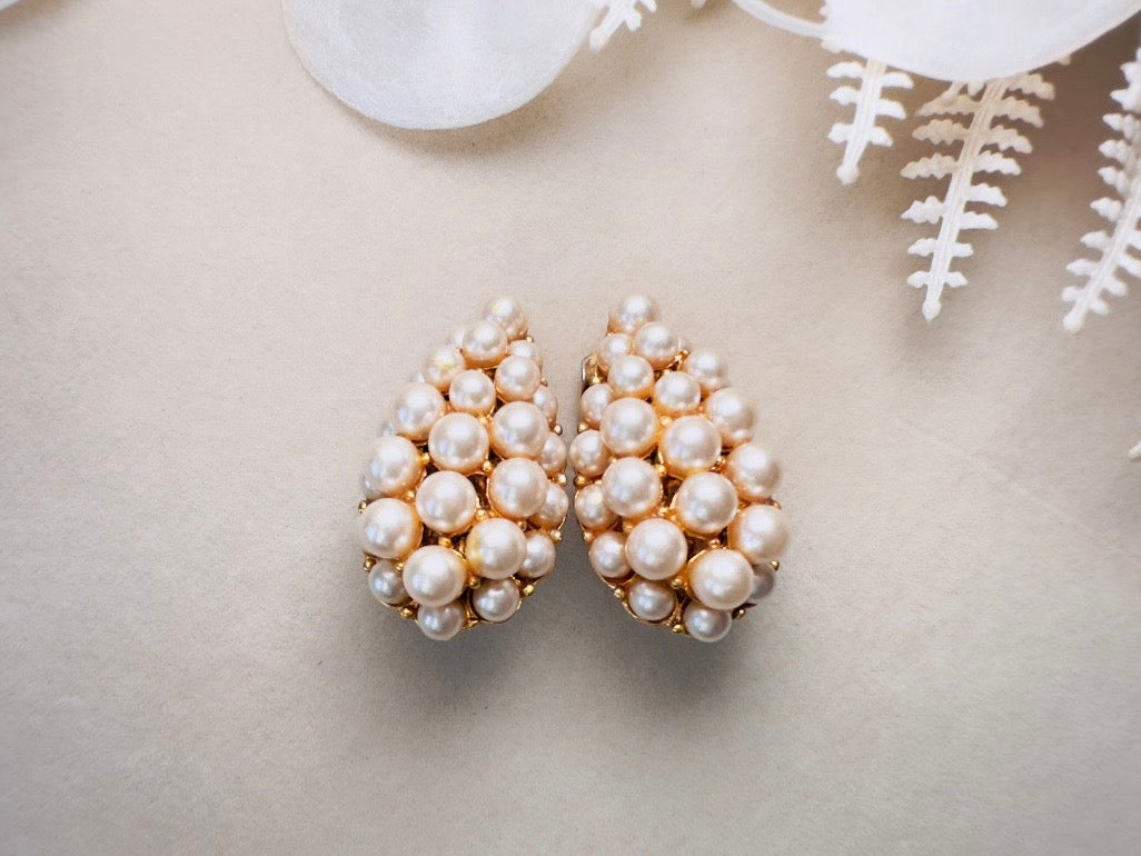 Vintage Pearl Earrings, Cream Pearl Teardrop Statement Earrings