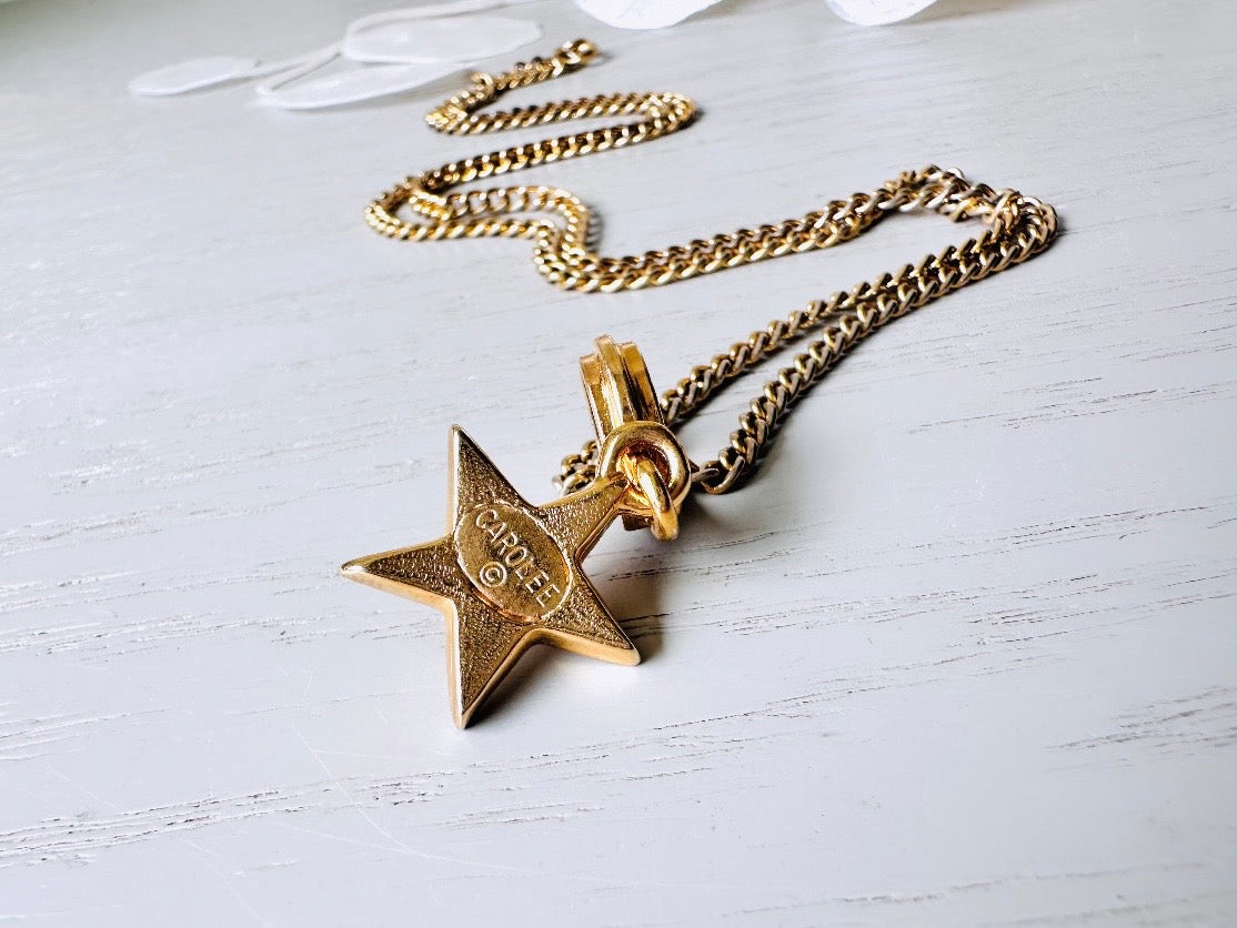 Gold Star Necklace, Carolee Vintage Pave Set Rhinestone Star Pendant Necklace, Gold Chain  Dainty Layering Necklace, Beautiful Gifts for Her