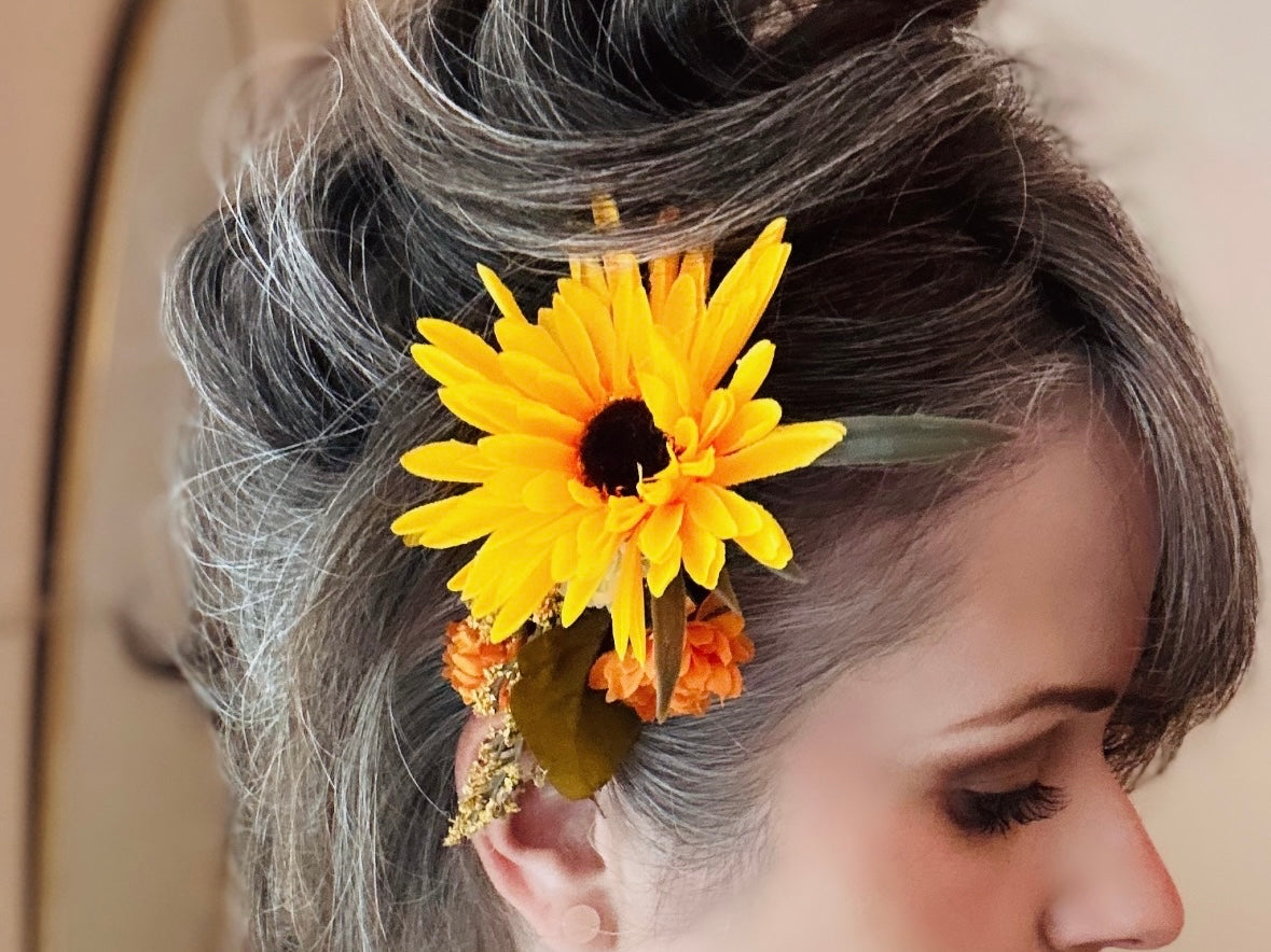 Golden Yellow Hair Comb, Autumn Hair Comb, Wedding Hair, Gerbera Daisy Flowers Bride Hair, Rustic Hair Accessories, Yellow Flower Hair Comb