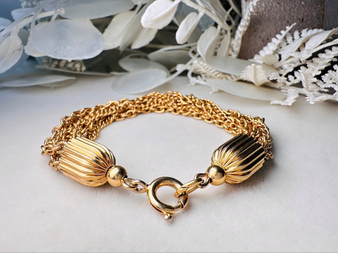 Vintage Gold Chain Bracelet, 70s Chunky Layered Multistrand Bracelet