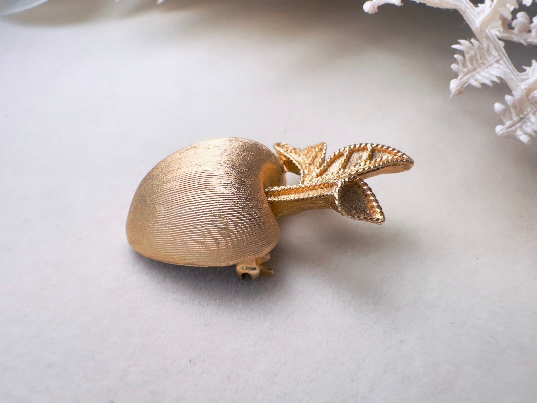 Gold Apple Brooch, 1974 Gilded Apple Vintage Brooch, Small Brushed Gold Understated Pin