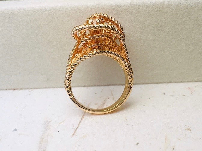 Vintage Statement Ring, Park Lane Twisted Rope Gold Ring with Swarovski Crystal Accents, Chunky Multi Stone Vintage Cocktail Ring 18K Size 6