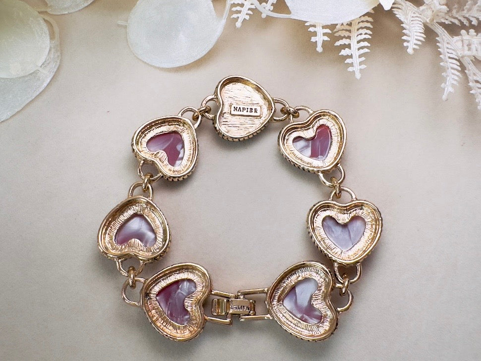 Napier Red Confetti Heart Lucite Link Vintage Bracelet