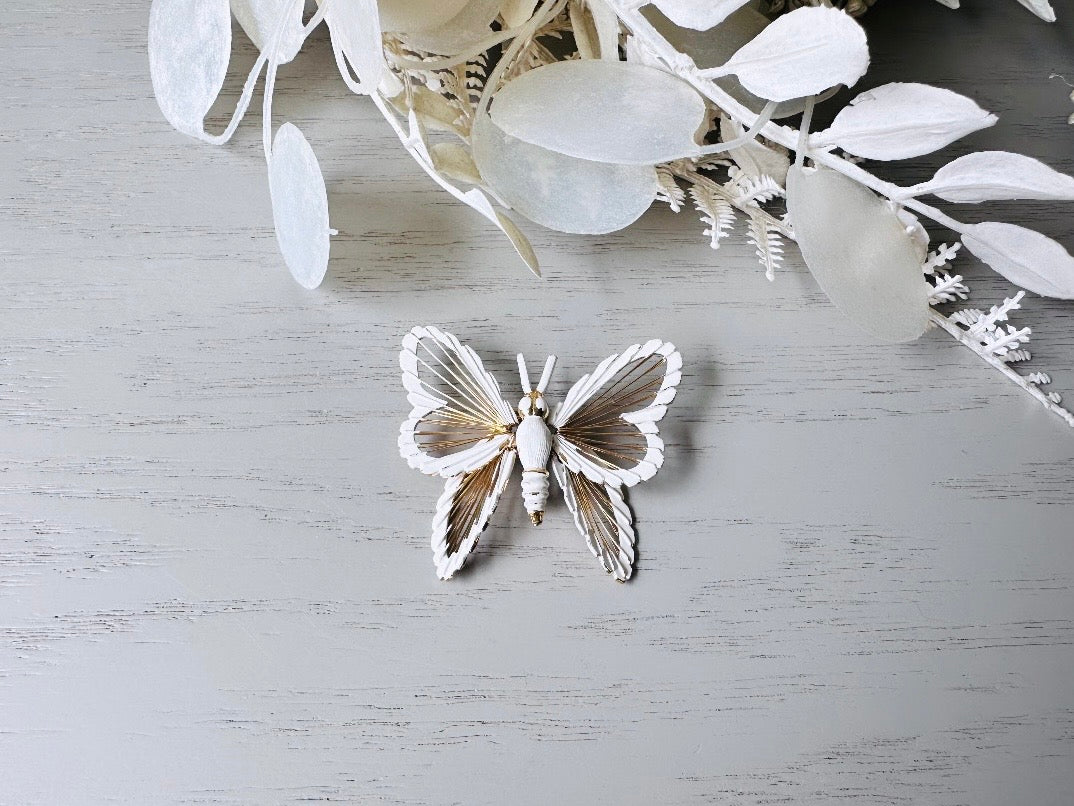 Vintage Butterfly Brooch, Signed Monet Vintage Brooch, Beautiful Gold and White Enamel, Elegant Butterfly Broach, Spring Wedding Fashion