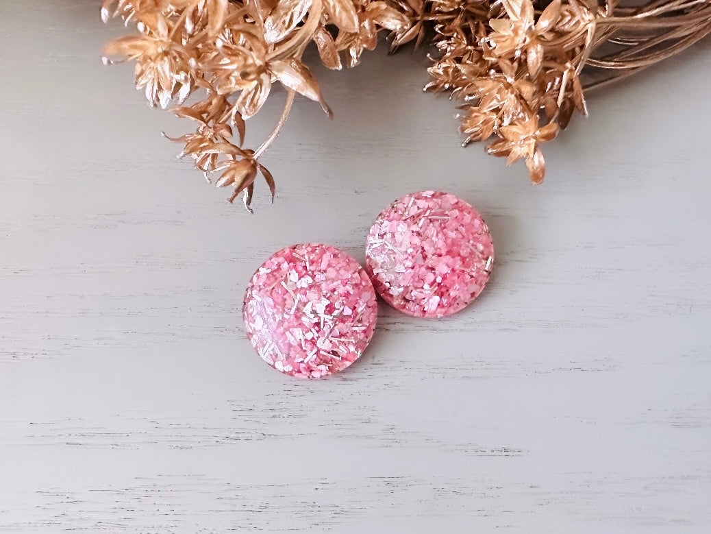 Pink Confetti Earrings, Barbie Pink Glitter Party Earrings, Vintage Colorful Confetti Clip on Earrings, Sparkle Button Mod 60s Retro Fashion