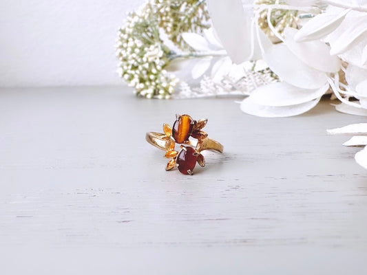 Vintage Tiger's Eye Ring Gold Tone, Fitted Size 8.25 Multistone Ring, Unique Gold and Brown Cocktail Ring, Retro Costume Ring