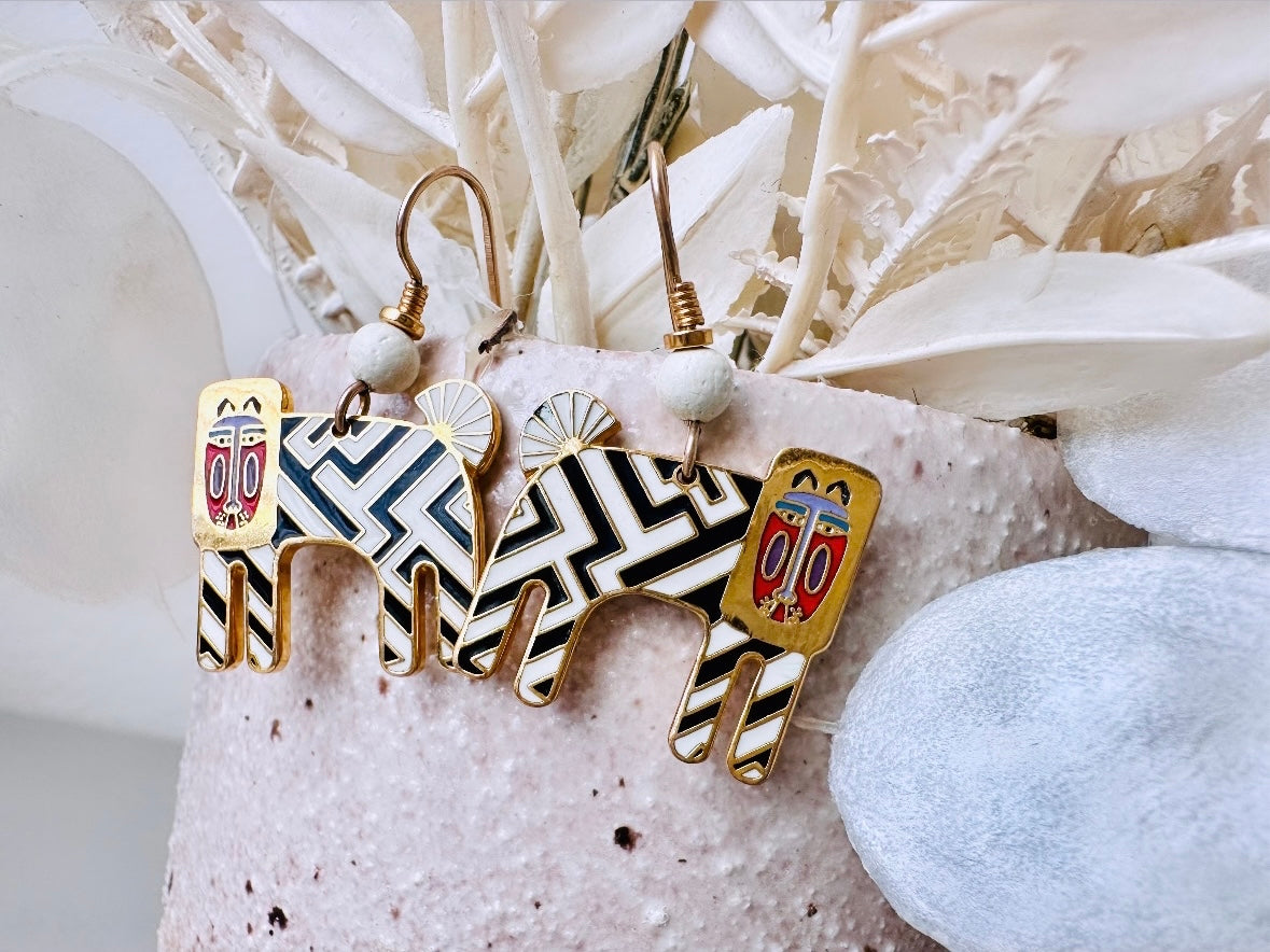 Vintage Zebra Earrings Laurel Burch