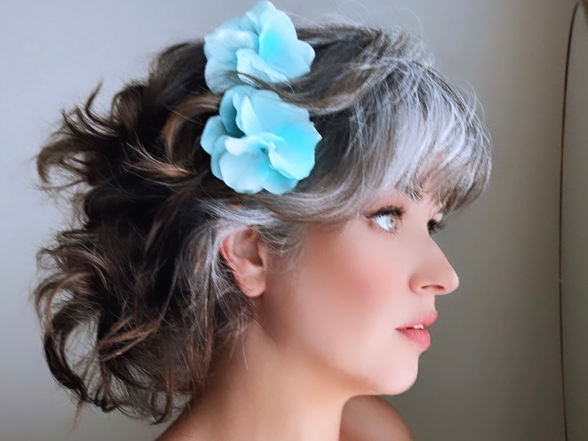 Blue Hydrangea Hair Pin, Dreamy Blue Bridal Hair Clip, Light Blue Fabric Flower Hair Accessory, Boho Romantic Floral Wedding Accessories