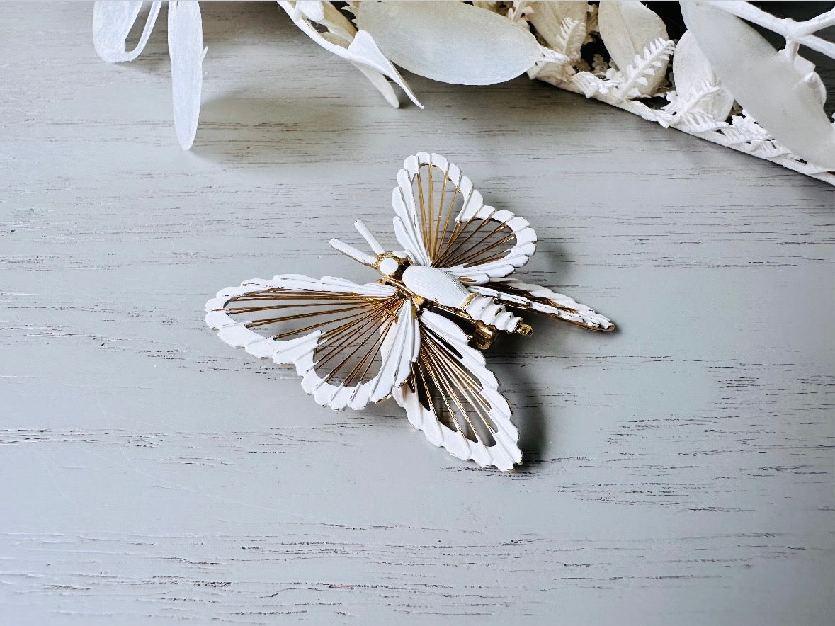 Vintage Butterfly Brooch, Signed Monet Vintage Brooch, Beautiful Gold and White Enamel, Elegant Butterfly Broach, Spring Wedding Fashion