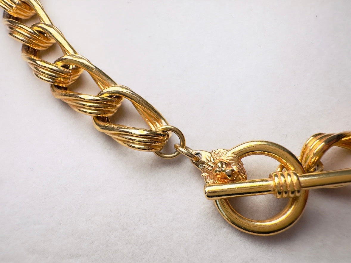 Anne Klein Gold Chain Necklace, Vintage Toggle Clasp Collar Necklace with Lion