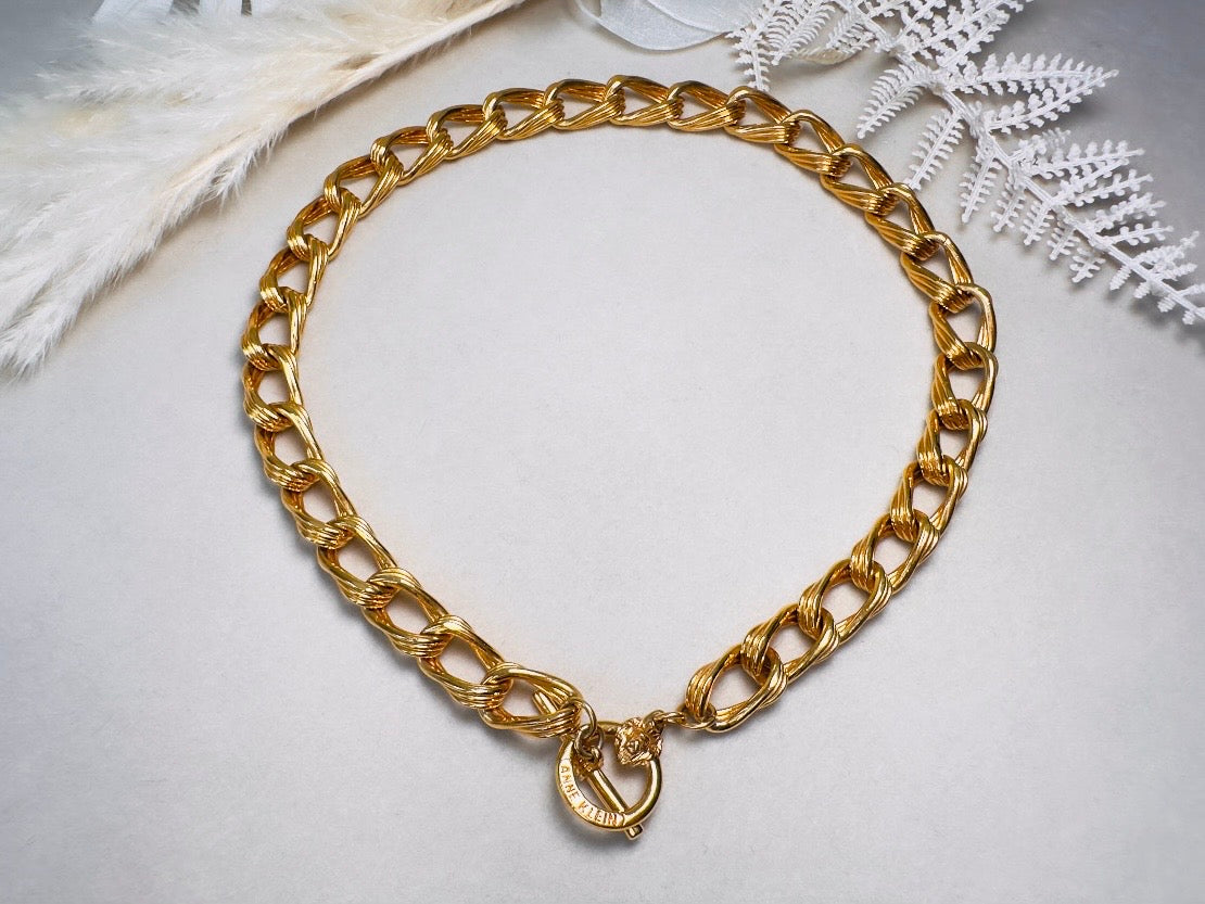 Anne Klein Gold Chain Necklace, Vintage Toggle Clasp Collar Necklace with Lion