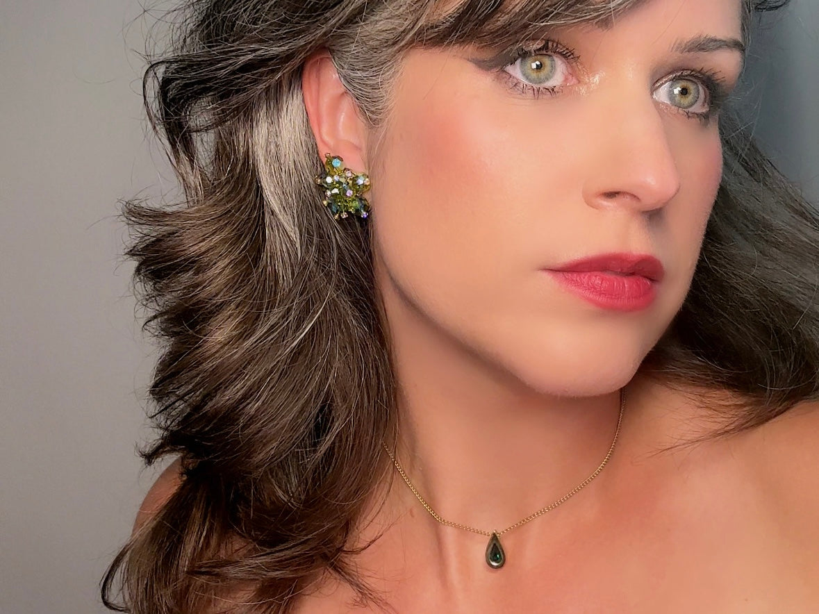 Aquamarine Birthstone Necklace, Vintage Austrian Crystal Blue Raindrop Pendant on Fine Gold Chain